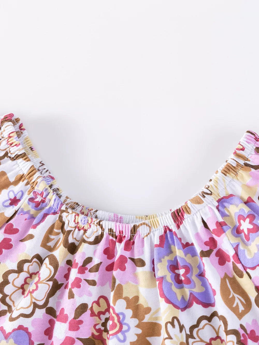 Girls' floral print cotton top with smocked neckline