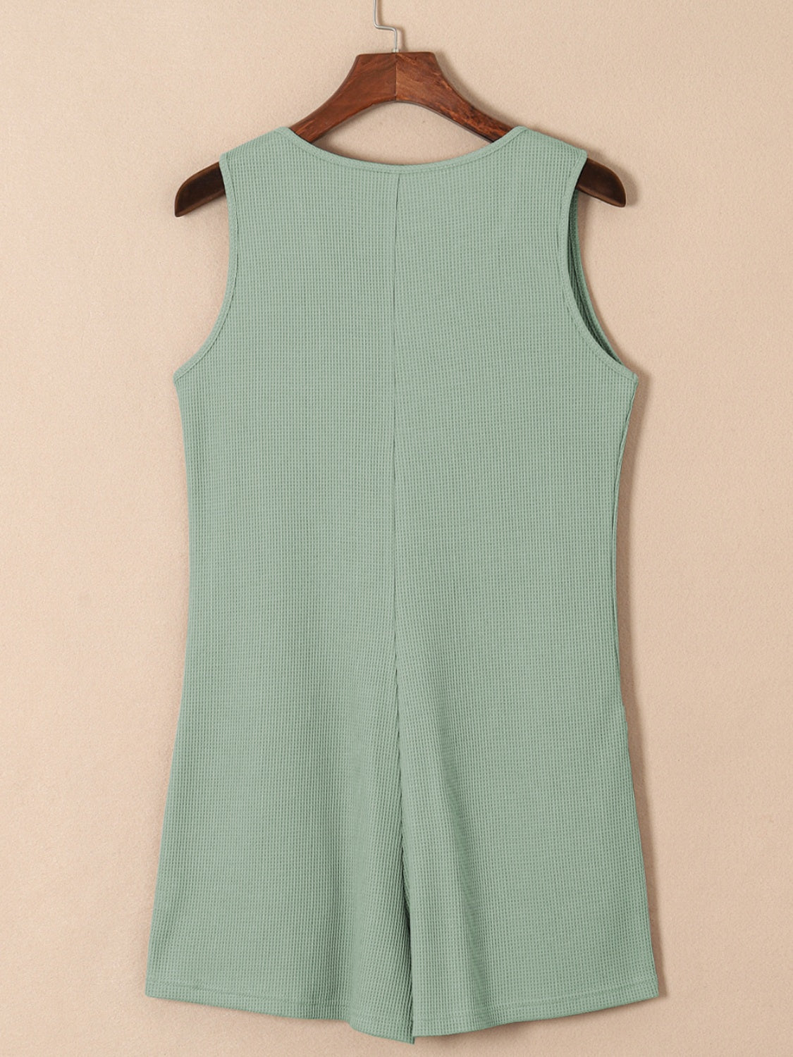 Sage waffle knit button-down romper with pockets