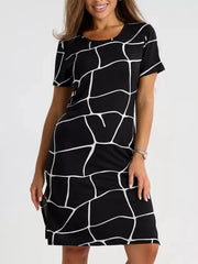 Full Size Geometric Print Midi Dress With Side Slit in Beige, side view