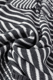 Gray striped knit polo vest with a polo neckline.