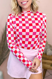 Plaid Heart Mesh Sheer Long Sleeve Top, side view