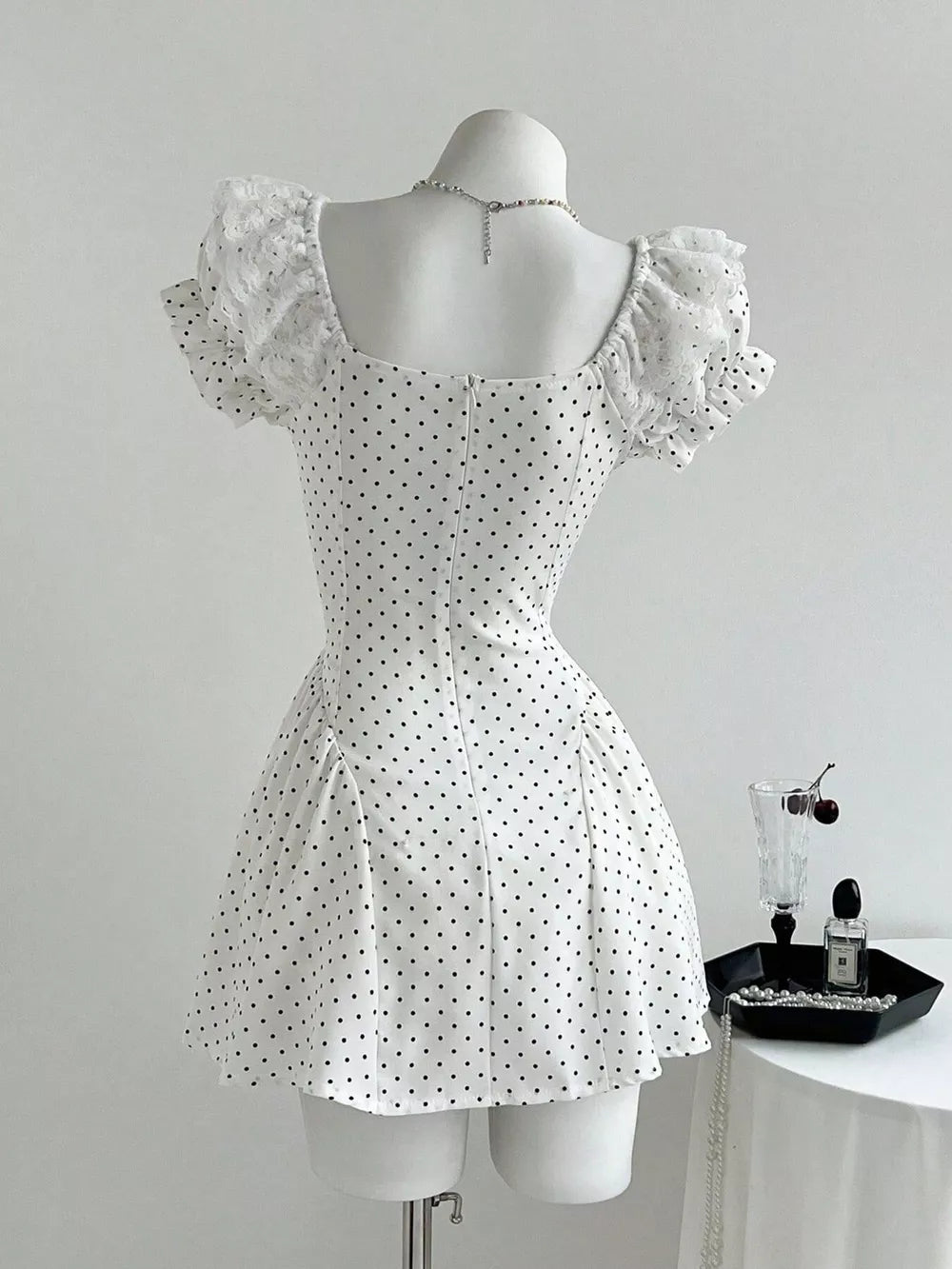 Lace Detail Polka Dot Mini Dress, back view