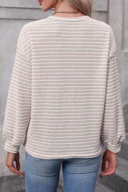 Dust Storm striped long sleeve waffle knit tee with crew neck and balloon sleeves