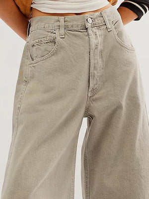Dust Storm frayed hemline palazzo jeans with a high waist and wide leg.
