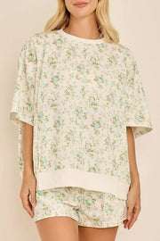Floral Print Long Sleeve Shift Top & Shorts Set, front view