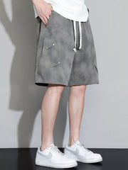 Men's Plus Size Casual Drawstring Cargo Shorts, fabric detail