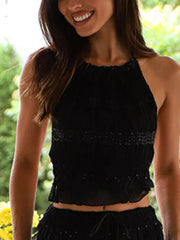 Black halter neck smocked maternity swim dress with sequin detail