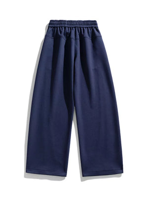 Men's Plus Size Loose Fit Wide Leg Casual Pants in Navy Blue, fabric detail