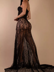White maxi dress featuring lace and lace