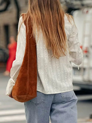 Embroidered Flounce Sleeve Shirt in White, back view
