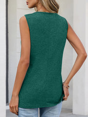 Gathered pleat V-neck tank top in dark green with a seamless back detail.