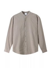 Men's long sleeve cotton shirt in Desert Color with mandarin collar and button-down front.