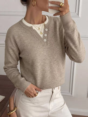 Dropped Shoulder Long Sleeve Sweater in Khaki, model styling view