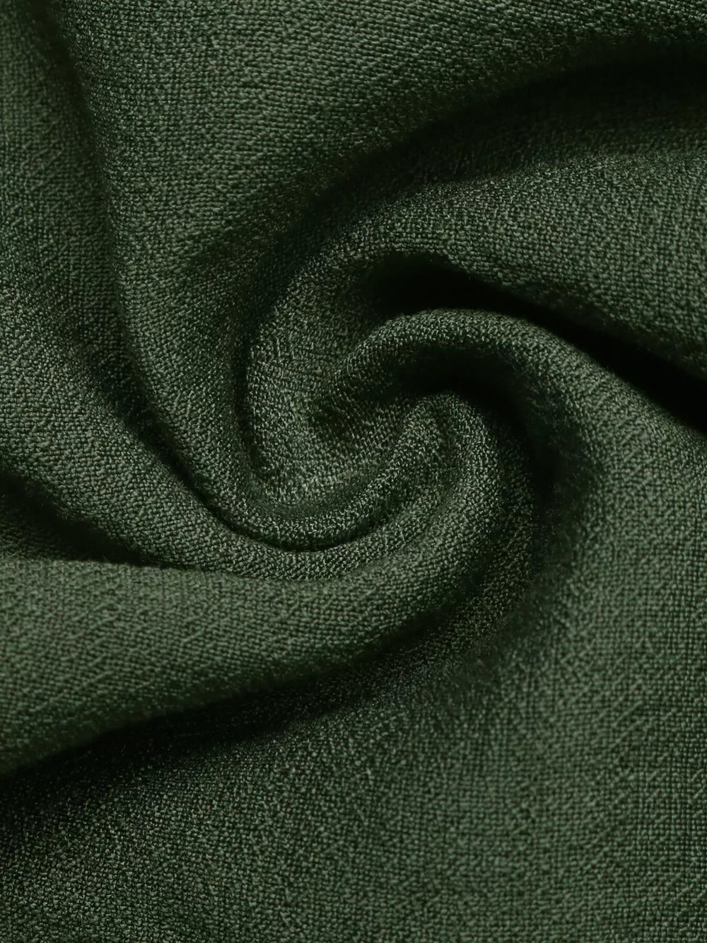 Dark green cotton blend fabric detail of a maxi gown.