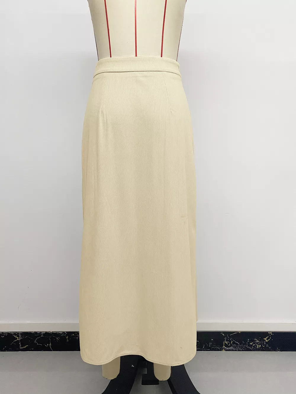 High Waist Pleated Midi Skirt in Khaki, product detail