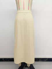 High Waist Pleated Midi Skirt in Khaki, product detail