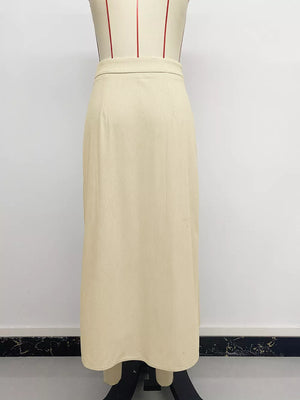 High Waist Pleated Midi Skirt in Khaki, product detail