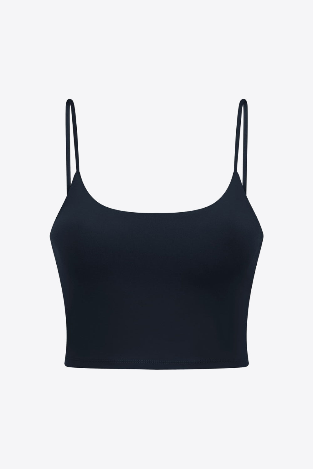 Black spaghetti strap crop top with a scoop neckline