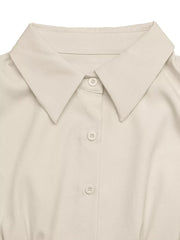 Ruched Button-up Peplum Shirt in Apricot, alternate angle