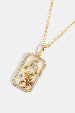 14K gold-plated Leo zodiac sign crystal pendant necklace with diamond and emerald accents.