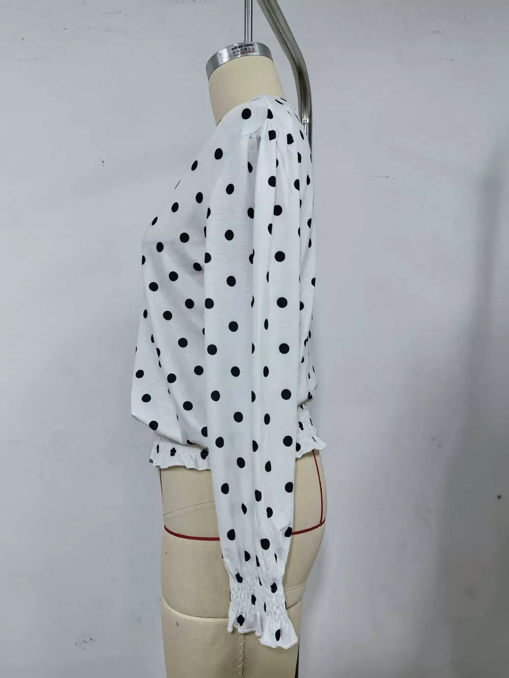 Polka Dot V-neck Smocked Blouse, back view