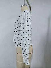 Polka Dot V-neck Smocked Blouse, back view