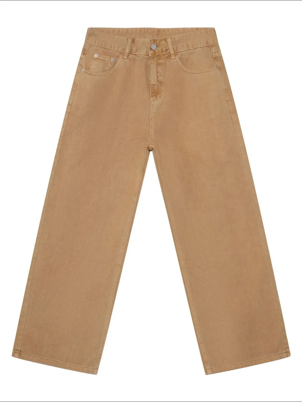 Wide-leg sandstone denim trousers with a casual, baggy fit and classic five-pocket styling.