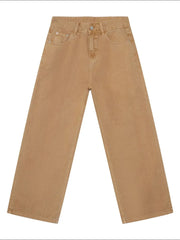 Wide-leg sandstone denim trousers with a casual, baggy fit and classic five-pocket styling.