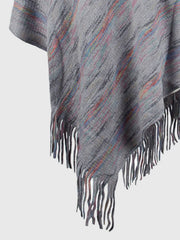 Charcoal mélange cape with colorful stripes and fringe detail