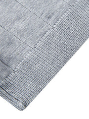Light gray ribbed knit polo shirt with textured detail and ribbed hem.
