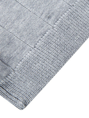 Light gray ribbed knit polo shirt with textured detail and ribbed hem.