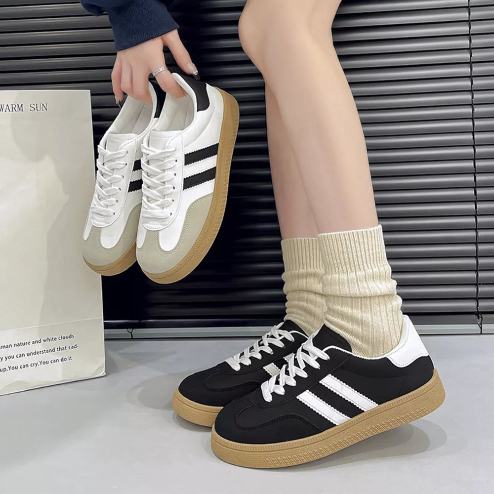 Round Toe Lace Up Sneakers in Black, front view