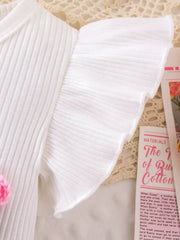 Children's Ruffled Flower Top And Denim Shorts Set in White, model styling view