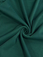Dark green ribbed t-shirt fabric with a soft texture and vertical ribbing detail.