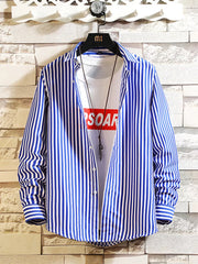 Men's Plus Size Striped Button Up Casual Shirt, side view