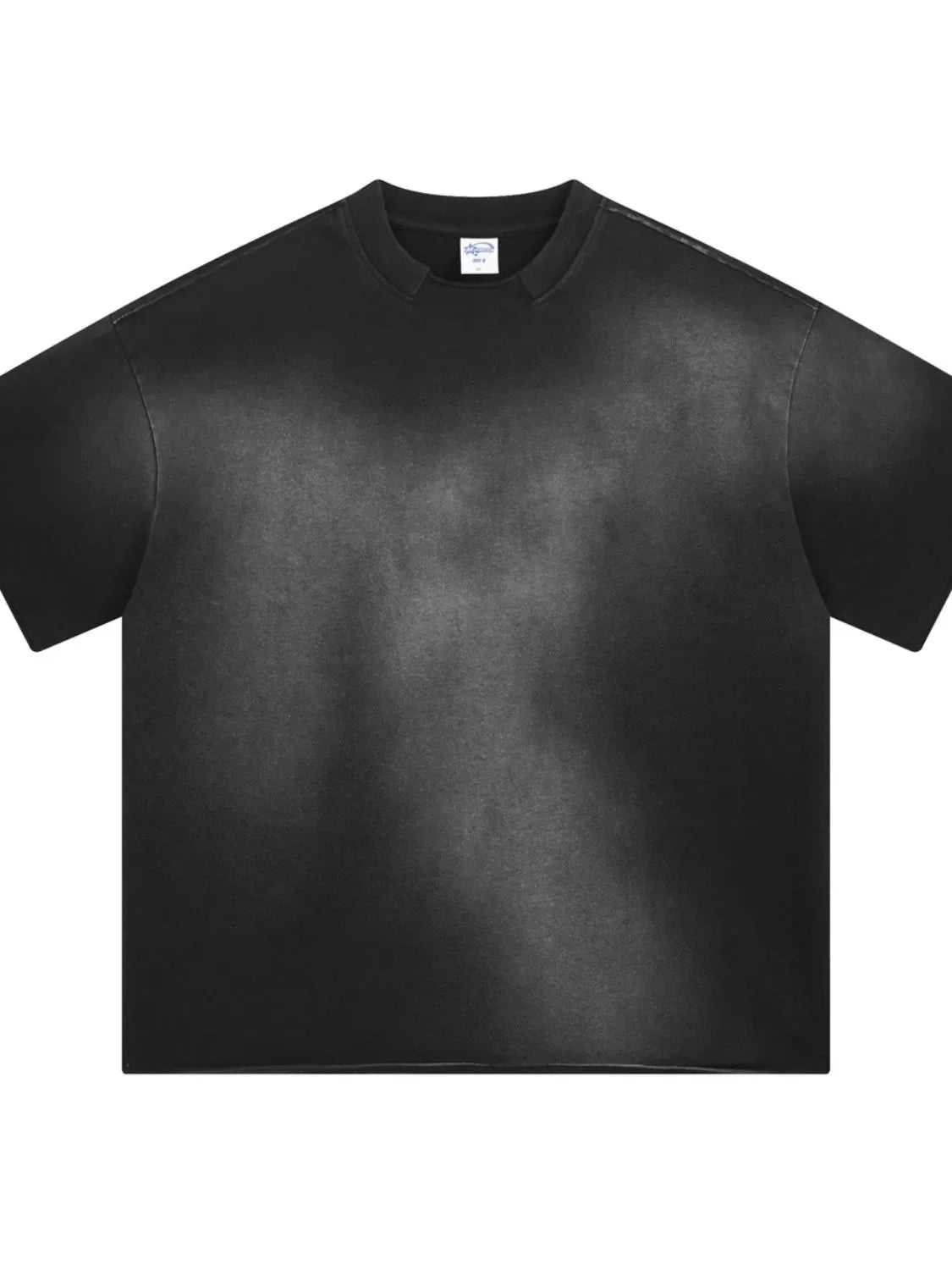 Black faded oversized t-shirt with raw hem and crew neck.