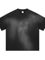 Black faded oversized t-shirt with raw hem and crew neck.