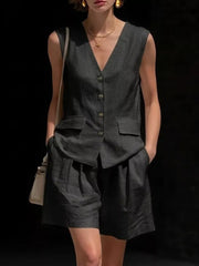 Full Size Sleeveless Vest And Shorts Set Plus Size, close-up detail