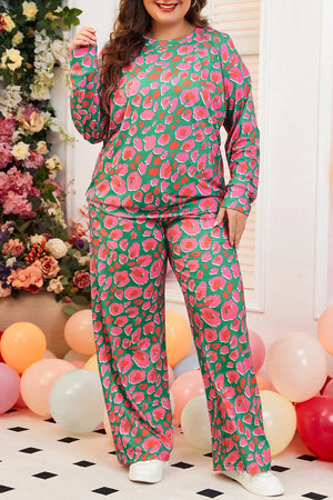 Botanical leopard print loungewear set in deep rose.