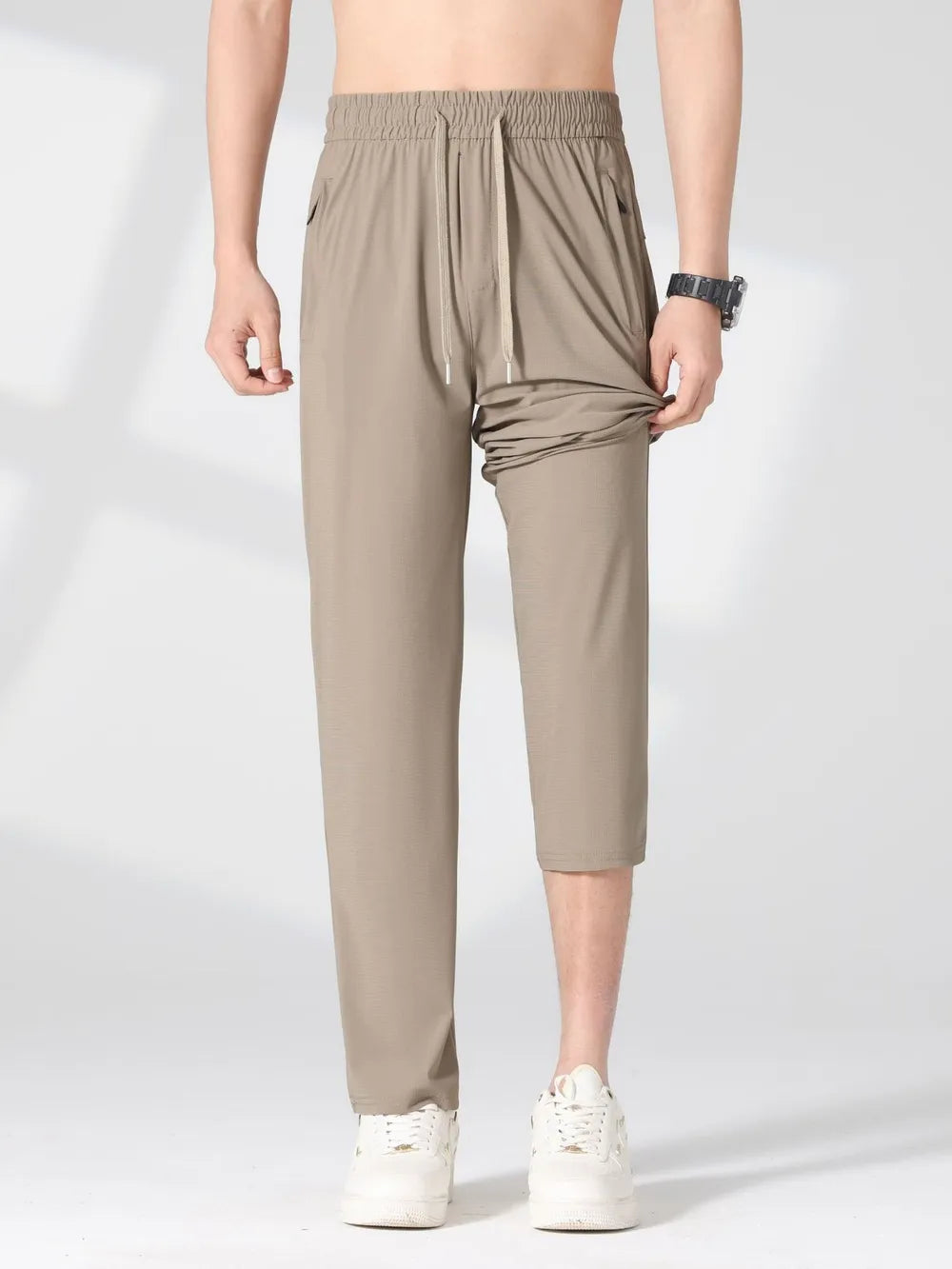 Men's Plus Size Quick-dry Casual Pants in Khaki, alternate angle