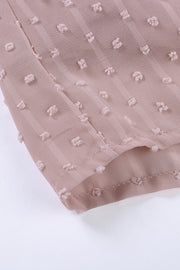 Dotted Swiss lace trim blouse in dusty pink with sheer fabric and textured dots.
