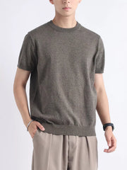 Men's short sleeve knit t-shirt in Flower Charcoal Gray with crew neck and ribbed hem.