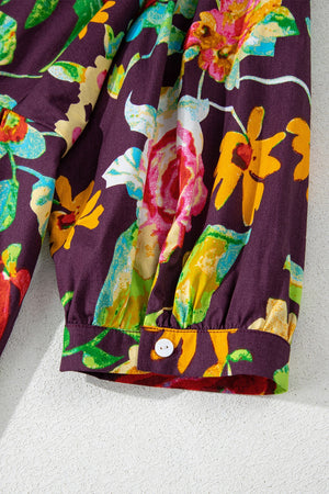 Embroidered floral babydoll blouse with button cuff detail