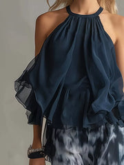 Ruffled Halter Neck And Tie-dye Pants Set