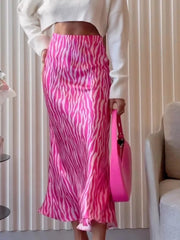 Fluid Zebra Print Satin Midi Skirt