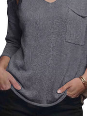 V-neck Chest Pocket Knit Top