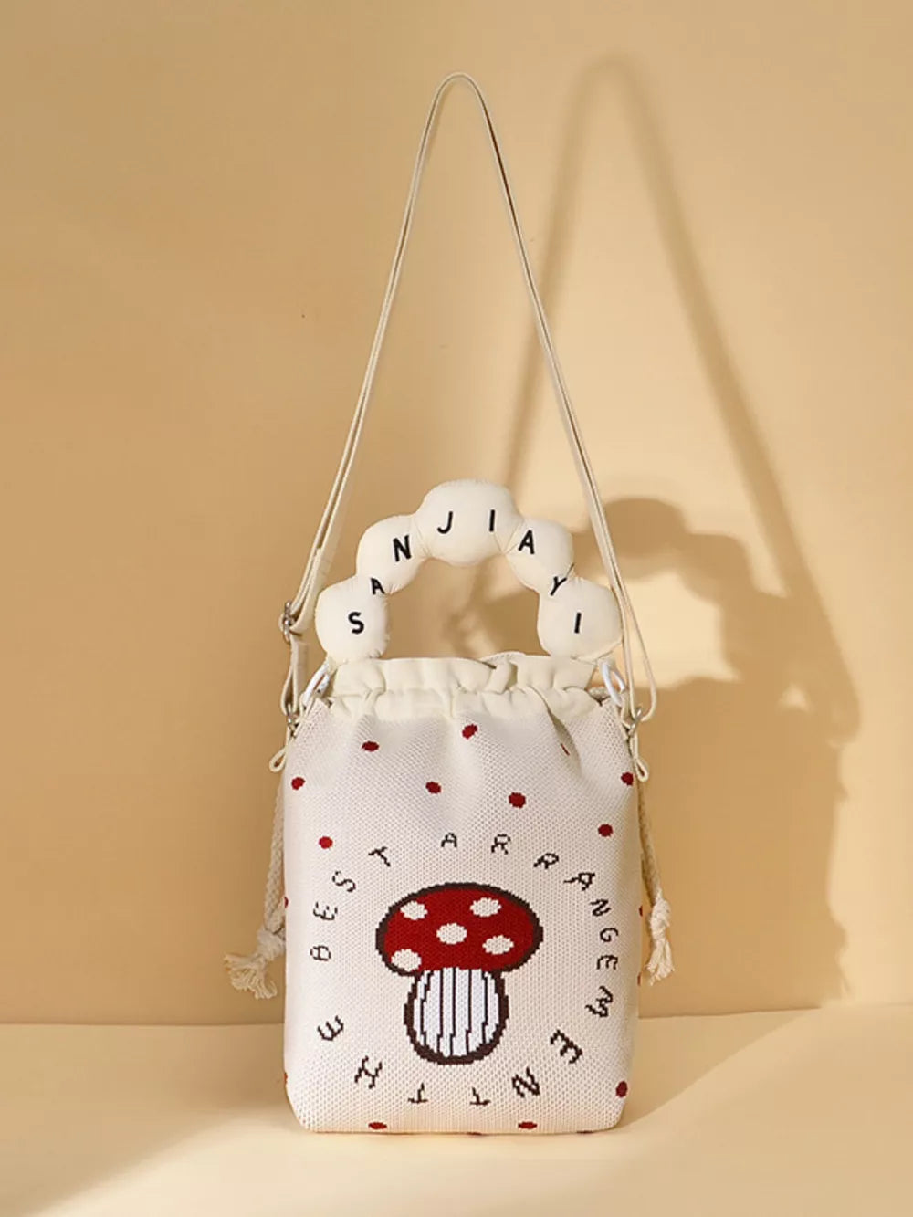 Drawstring Bucket Crossbody Bag in Style D, close-up detail