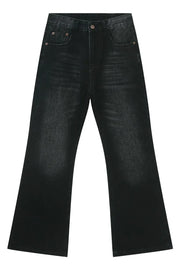 Black faded flare denim jeans with a casual, chic style.