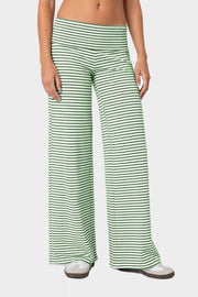 Coastal Stripe Palazzo Pants in Gum Leaf green and white horizontal stripes, wide leg.