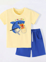 Children's Shark Embroidered Round Neck Tee And Shorts Set, side view